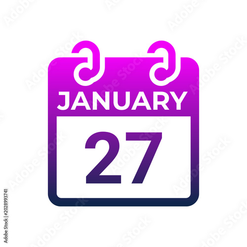 Calendar icon displaying January twenty seventh on white background