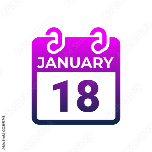 Calendar icon displaying the date of January eighteen on a white background