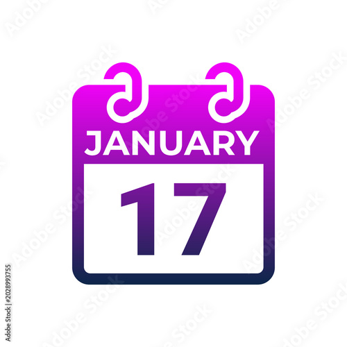 Calendar icon displaying the date of January seventeen on a white background