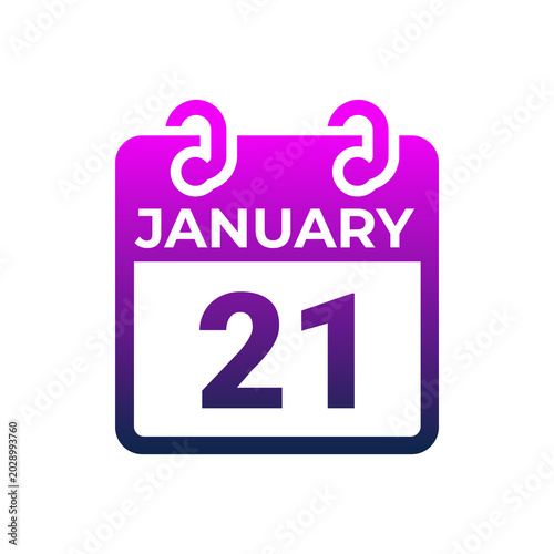 Calendar icon displaying the date of January twenty one on a white background