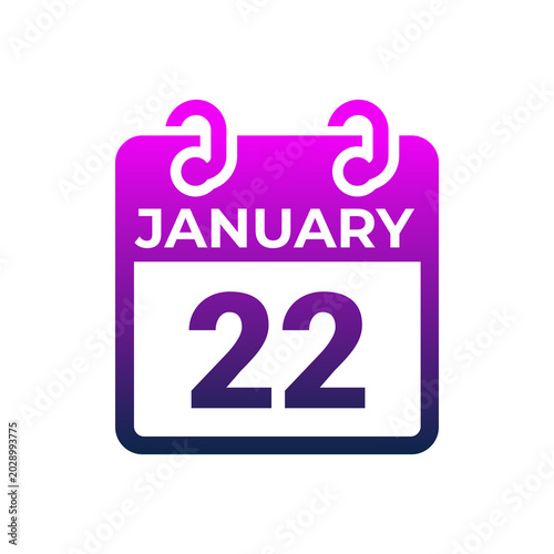 Calendar icon showing January twenty second on a white background