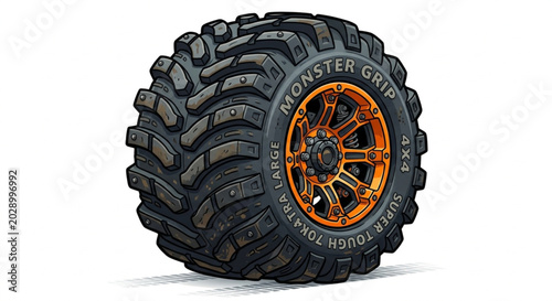 Photos Monster truck offroad tire vector illustration cartoon style isolated on white b