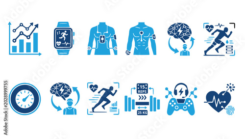Tech Sport Analytics Minimal Vector Glyph Icon Set for Smart Fitness Dashboard