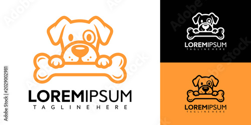 Foto A dog's face with a bone is illustrated next to a logo on a black and orange bac