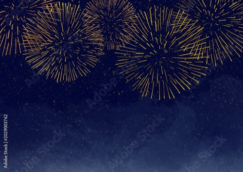 夜空に咲く花火　和風イラスト素材