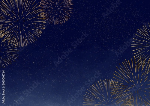 夜空に咲く花火　和風イラスト素材
