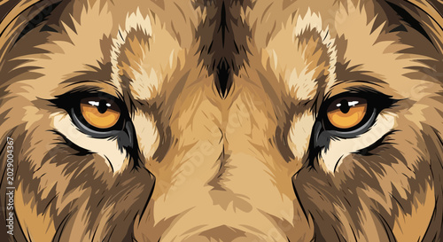 Tableau sur toile Majestic Lion Eyes Close-up Portrait, Fierce Gaze, Wildlife Animal Art