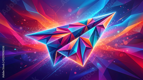Abstract colorful fractal background with glowing stars and neon light patterns