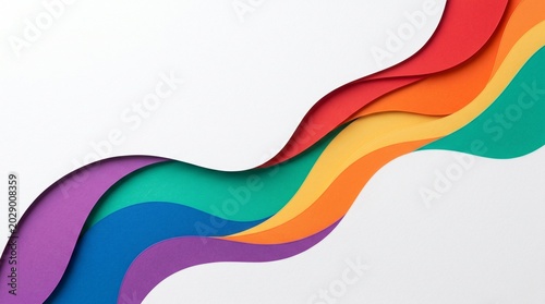 An abstract colorful background featuring a flowing rainbow wave design with vibrant curved lines and shapes creates a modern vector banner template for web and business decoration