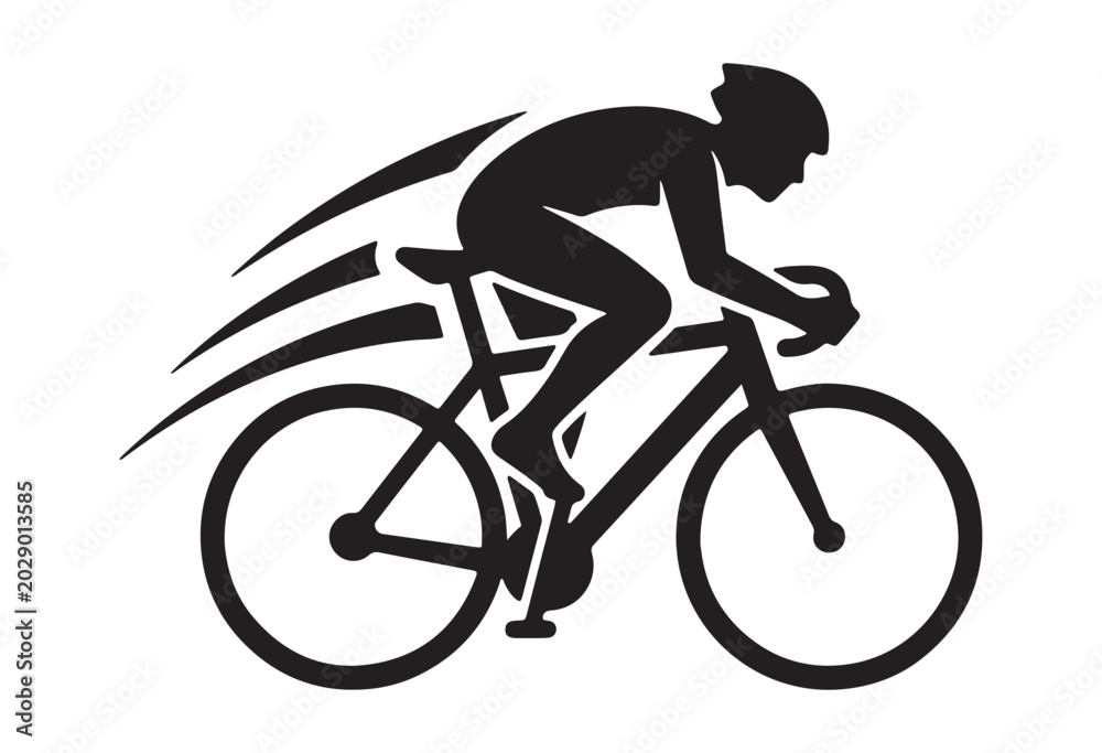 Naklejka premium Minimal cyclist icon, Rider on bicycle silhouette, Cyclist silhouette vector.