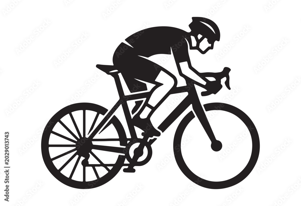 Fototapeta premium Minimal cyclist icon, Rider on bicycle silhouette, Cyclist silhouette vector.