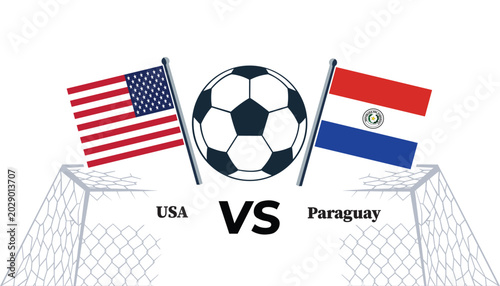 Usa versus paraguay soccer match illustration with flags and ball