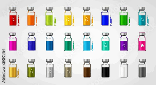 Quadro em tela Colorful Water Bottles with Various Liquid Colors.