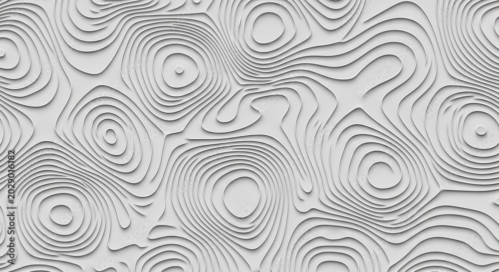 Fototapeta premium White minimalist topographic 3D background with concentric wavy lines