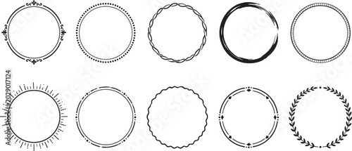 Bild auf Leinwand Set of elegant circular frame borders with vintage floral, dotted, braided, brus