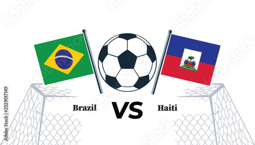 Brazil versus haiti soccer flags and ball on goalposts