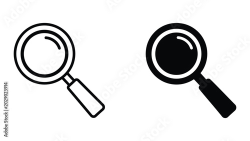 Magnifying glass icon with black and white design