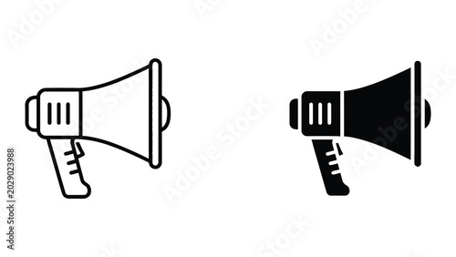 Megaphone icon with hand holding in two styles