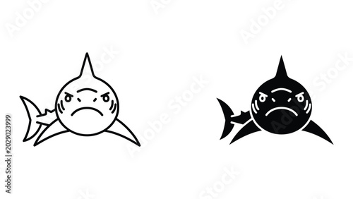 Sad cartoon shark with frown face