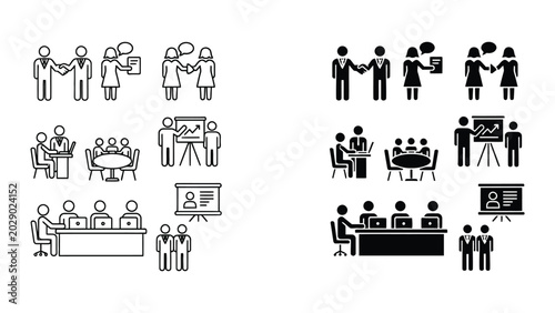 Business meeting and networking vector icons set
