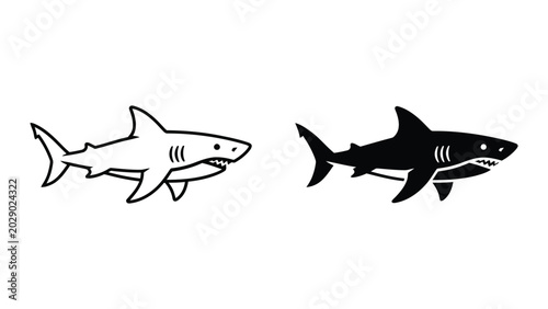 Black and white great white shark swimming