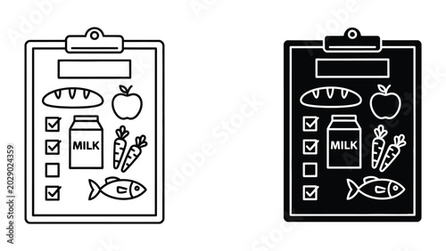 Shopping checklist clipboards with icons
