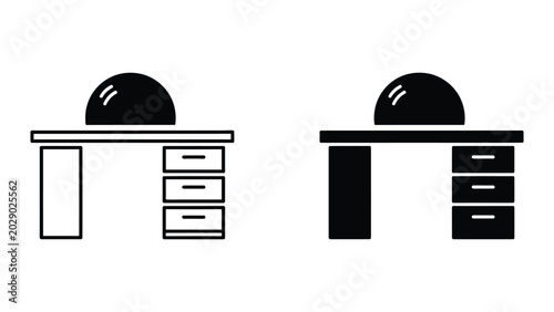 Black and white desk comparison illustration