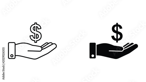 Two hands offering dollar sign icons