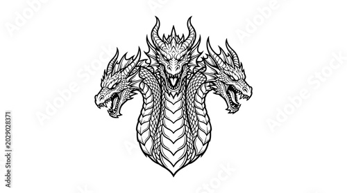 Hydra Dragon Head Vector Illustration for Logo Design