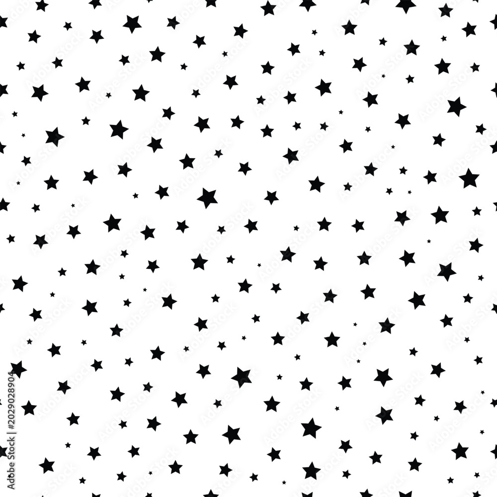 Obraz premium Seamless pattern of scattered black stars simple minimalist vector illustration for backgrounds and graphic design isolated on white Vector illustration