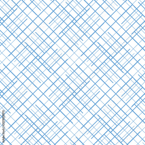 Abstract blue and white geometric pattern hand-drawn intersecting lines creating a textured background for design and textile prints Vector illustration