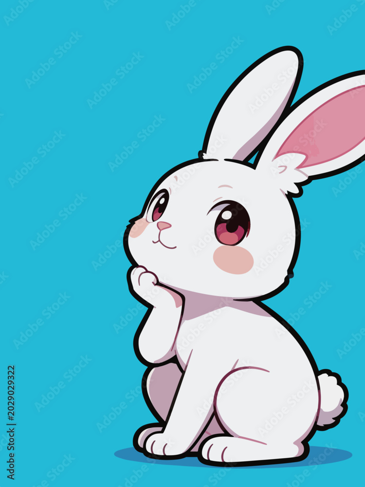Obraz premium Cute Thinking White Rabbit Cartoon Illustration