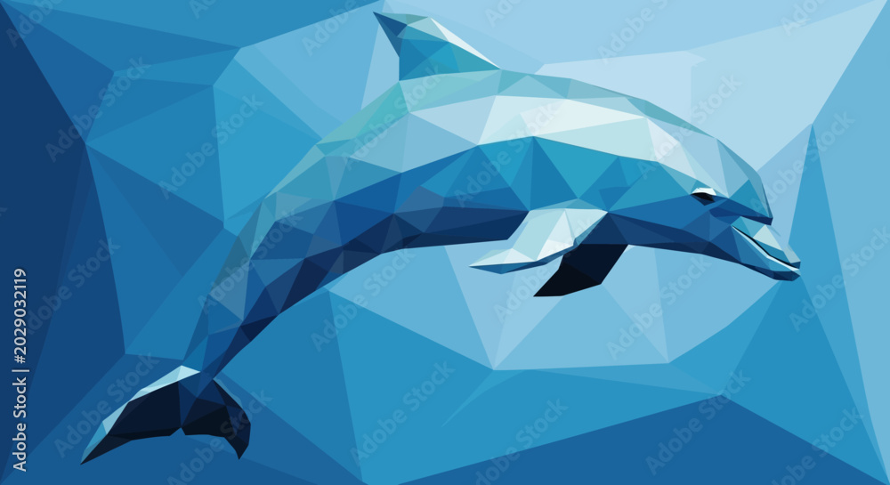 Obraz premium Low Poly Dolphin Geometric Blue Sea Illustration