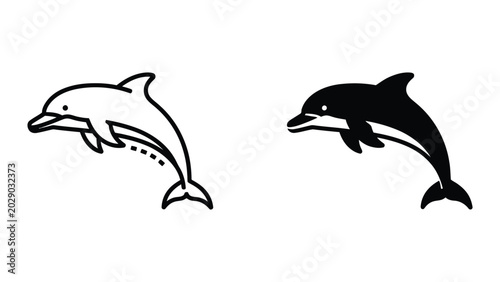 Black and white dolphin silhouette illustration