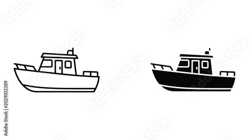 Simple fishing boats illustration side by side
