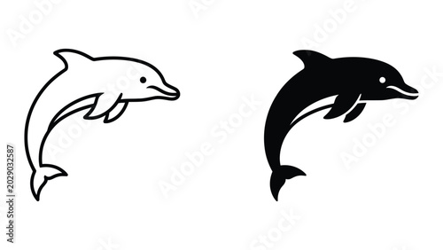 Black and white jumping dolphin vector icons