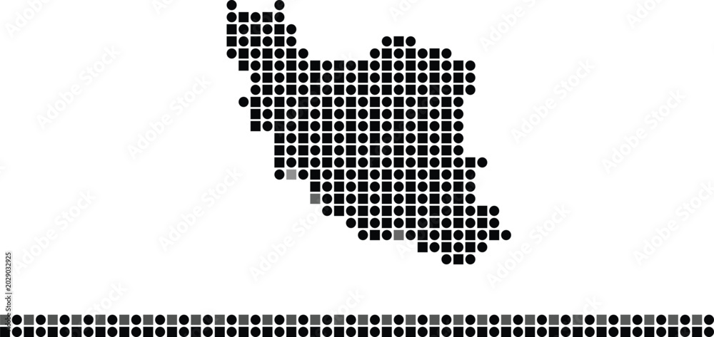 Obraz premium Iran map outline formed by black circles and squares