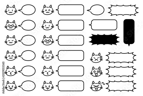 様々な表情のネコと吹き出しのキャラクターイラスト