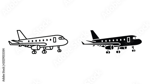 Black and white airplane icon pair