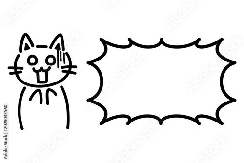 Bild auf Leinwand 驚いて青ざめる白猫とギザギザ吹き出しのイラスト