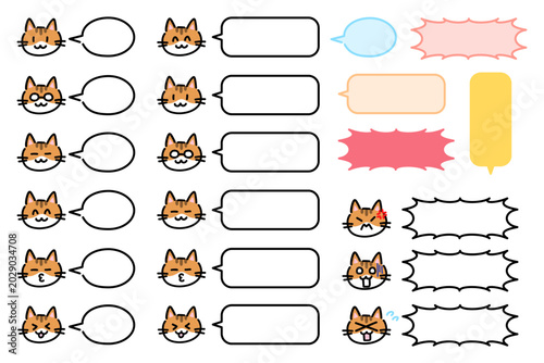 猫の表情と吹き出しのイラストセット
