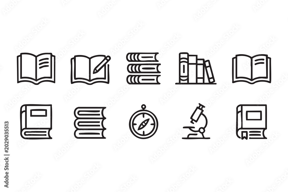 Obraz premium Book Outline Icon Collection For School And Study Projects