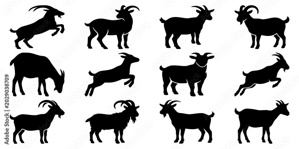 Obraz premium Rustic Farm Goat Silhouette Set - Livestock Laser Cutting Templates and Country CNC Files