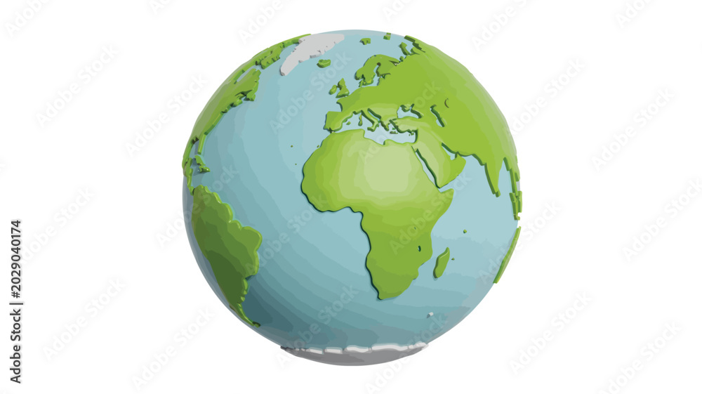 Fototapeta premium Globe earth map in 3D illustration with green continents on blue oceans for geography education