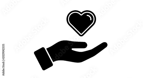 Hand holding heart symbol icon.