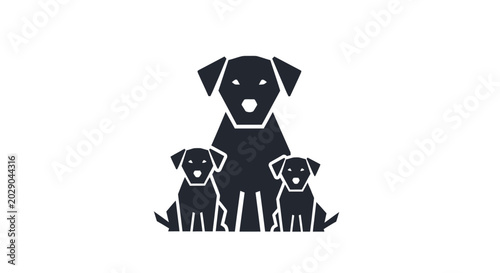 Cuadro en lienzo Minimalist Dog Family Icon with Mother and Two Puppies