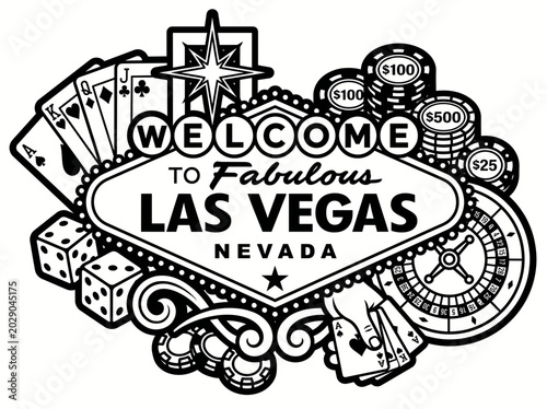Las vegas casino gambling icons and symbols vector illustration