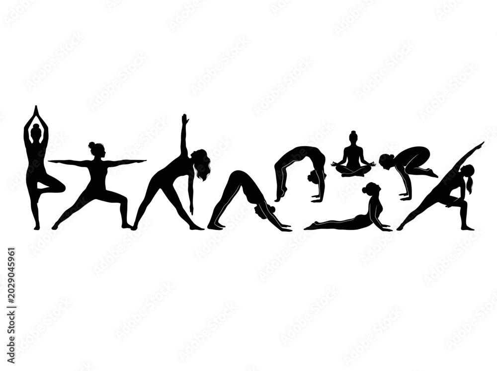 Obraz premium Set of yoga poses silhouettes