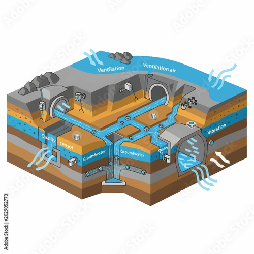Tableau sur toile Cross section of underground water management system illustration