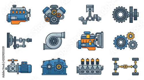 фотографія Collection of automotive engine parts and mechanical components.
